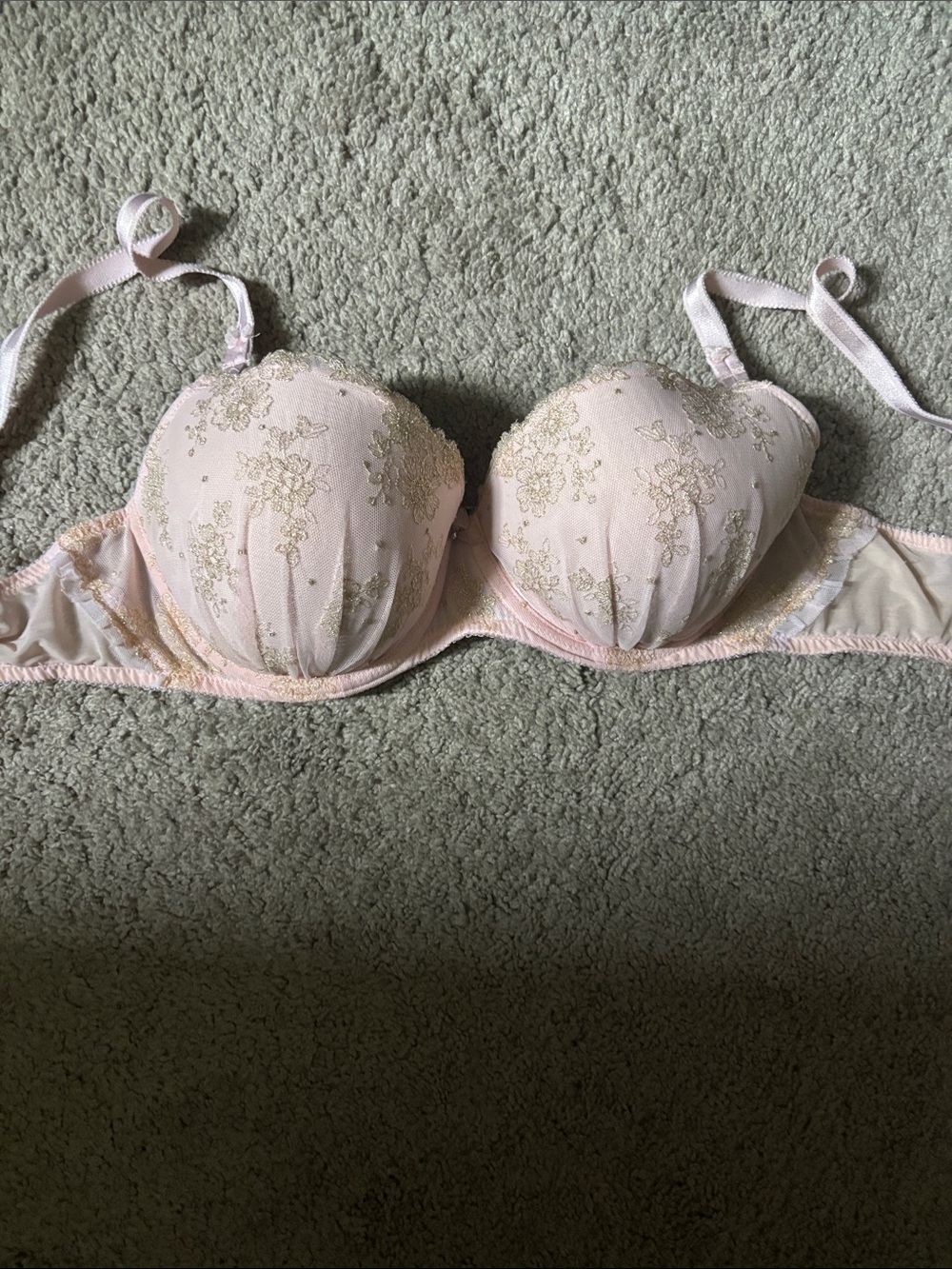 Victoria's Secret Light Pink Push-Up Bra with Gold Embroidery